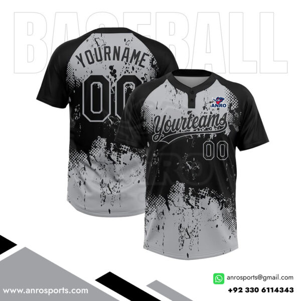 Grey And Black Baseball 2 Button Jersey