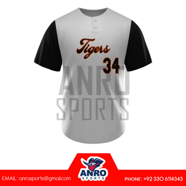 Grey And Black Baseball 2 Button Jersey