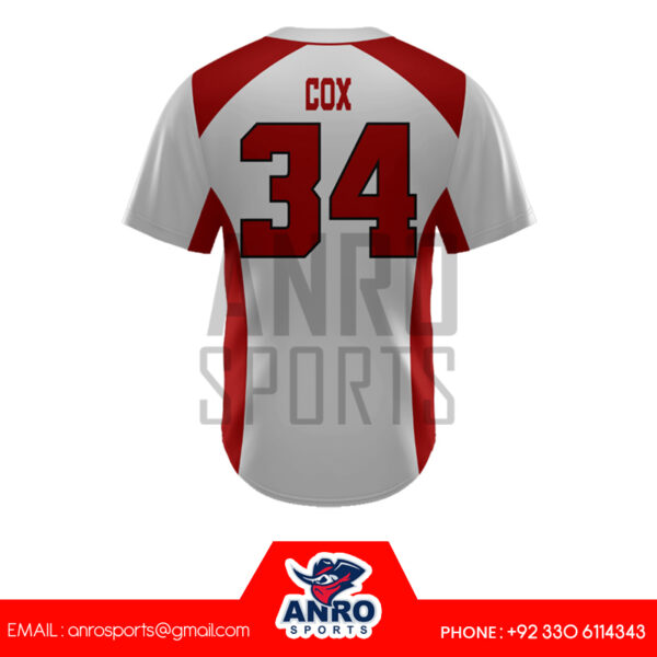 Gray And Red Baseball Full Button Jersey - Image 2