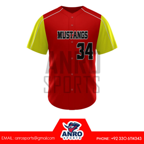 Red And Yellow Baseball Full Button Jersey