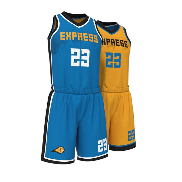 Blue And Yellow Basketball Uniform Series Full V-Neck