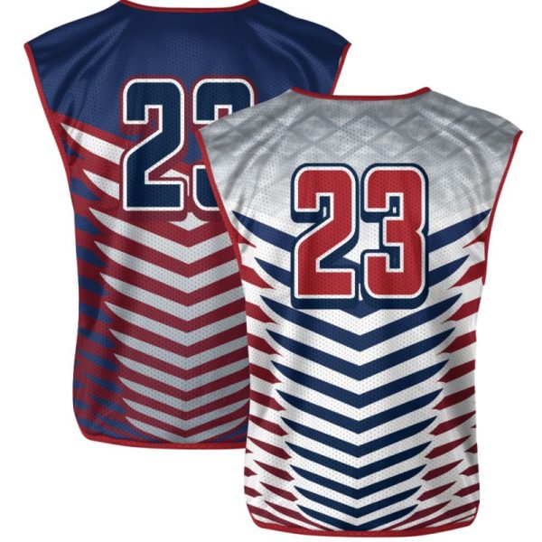 Blue White And Red Reversible Sleeveless Lacrosse Jerseys - Image 2