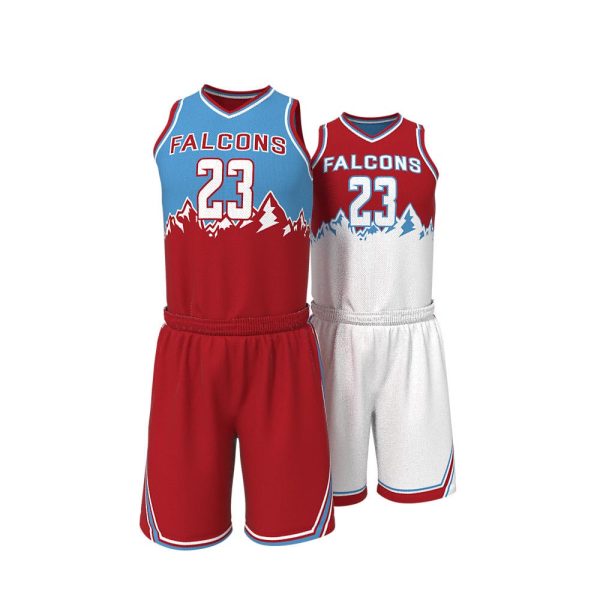 Men's Red And White Basketball Uniform Series Full V-Neck - Image 4