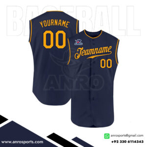 Black Sleeveless Full Button Baseball Jersey