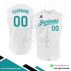White Sleeveless Full Button Baseball Jersey