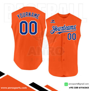 Orange Sleeveless Full Button Baseball Jersey