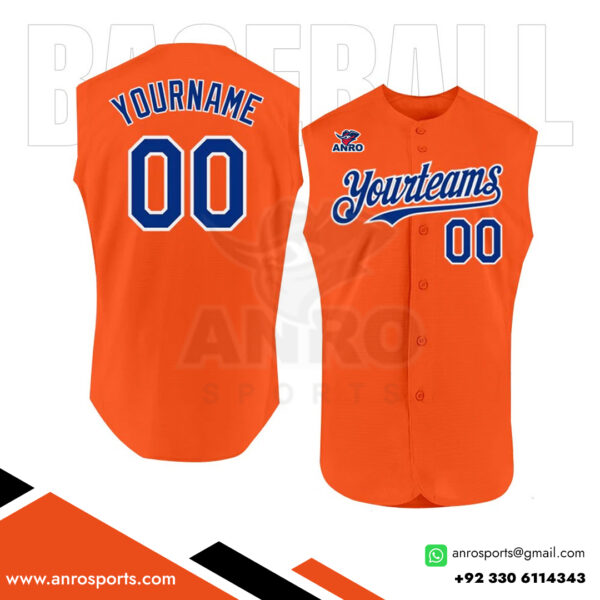 Orange Sleeveless Full Button Baseball Jersey