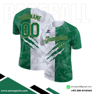 White And Green Baseball Crew Neck Jersey
